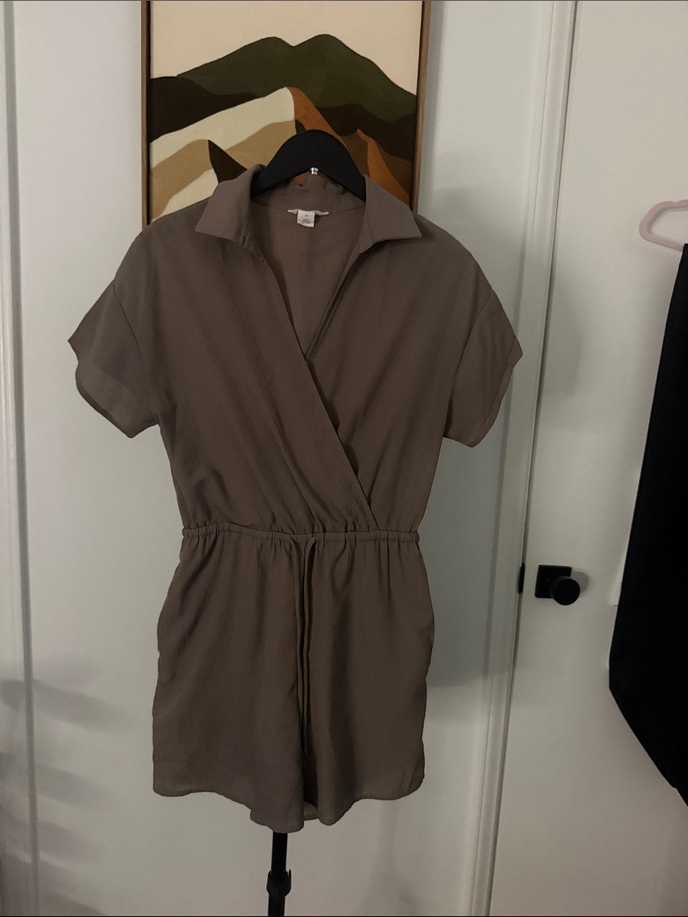 Caslon Taupe Wrap-Front Short Sleeve Romper
